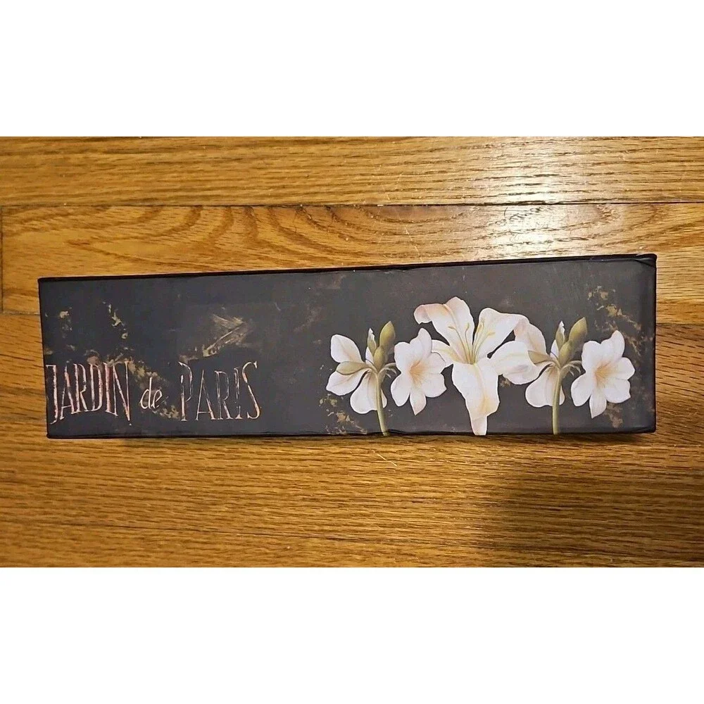 Elegant Storage Box Black Jardin De Paris With White Lilies apprx 10.5x3.75x2.75